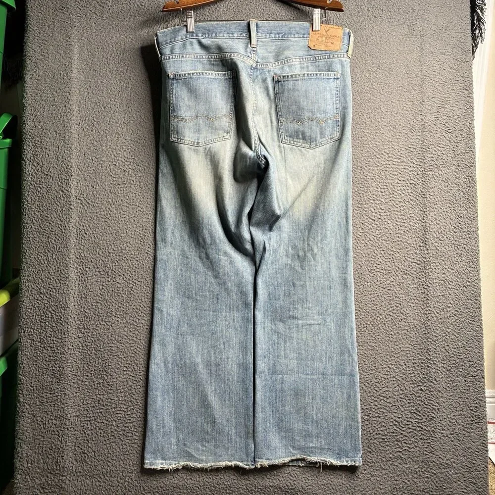 VTG American Eagle Jeans Mens Bootcut 36x30 Light Wash Whiskered Y2K